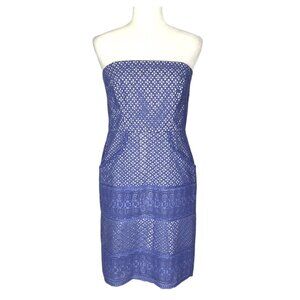 Shoshanna Womens Lace Eyelet Strapless Sheath Dress Purple Lavender size 6